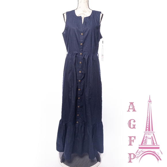 Calvin Klein maxi sleeveless flounce navy dress - Picture 3 of 11